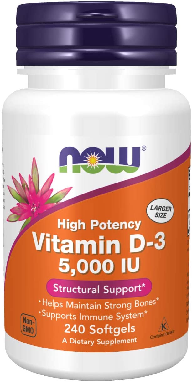 Now Foods Supplements Vitamin D3 5000 IU High Potency Structural Support Softgels, 240 Count