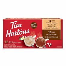Load image into Gallery viewer, Tim Hortons Hot Chocolate and French Vanilla Cappuccino Variety Pack, 30-count
